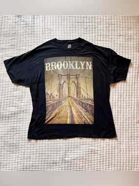Brooklyn Graphic Tee Shirt 3XL Black Oversized NYC Bridge Print T-Shirt